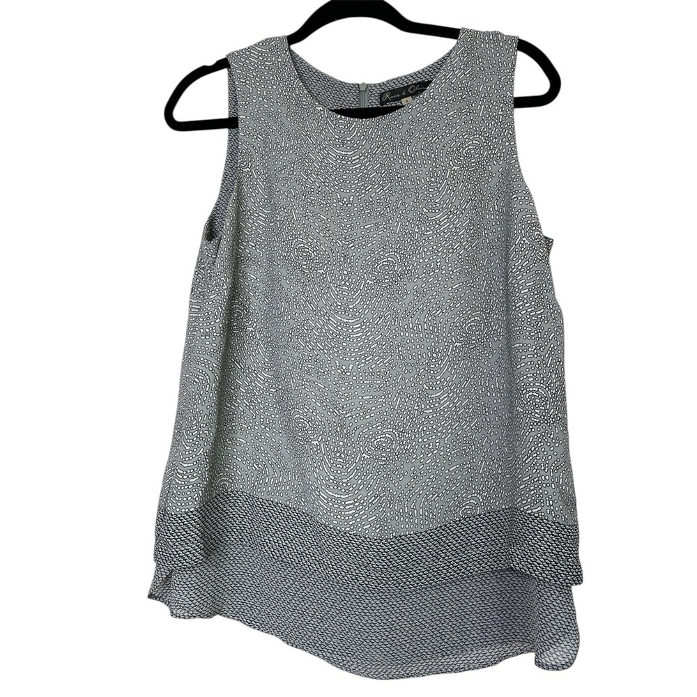 Rose & Olive Womens Grey White Abstract Pebble‎ Print Sleeveless Blouse Size M